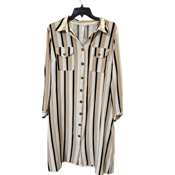 NY Collection Striped Button-Down Shirt Dress Size L - Picture 3 of 13